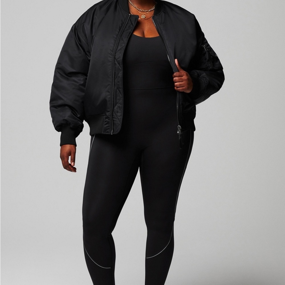 NEW w Tags Fabletics Iconic Classic Black Bomber Jacket